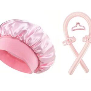 Faux Satin Sleeping Cap with Heatless Curlers - READ DESCRIPTION